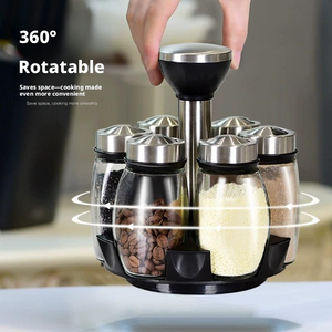 Étagère à <span class=keywords><strong>épices</strong></span> en acier inoxydable 6 pots 360° °   Organisateur de rangement rotatif portable pour assaisonnements avec conteneurs pour la cuisine - Product Image 6