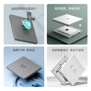 โมดูลแผงคอมพิวเตอร์ 86x86 มม. Cat5e RJ45 ซ็อกเก็ตเครือข่ายแบบสองพอร์ตพร้อมฝาครอบกันฝุ่นและการออกแบบสารหน่วงไฟ - Product Image 1