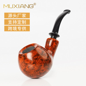 Muxiang Bent Briar Wood Tobacco Pipe 3mm Filter Handmade Vintage Style For Men - Product Image 2