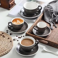 Tasses à café rétro avec soucoupe 80/150/200/250/300ml, style japonais, couleur granit, art latte, cappuccino