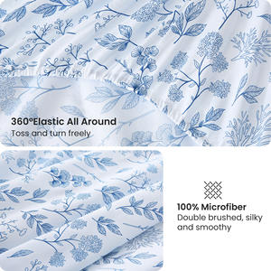 뜨거운 판매 도매 4pcs 장착 플랫 시트 인쇄 꽃 패턴 침구 세트 깊은 포켓 폴리에스터 침대 세트 - Product Image 3