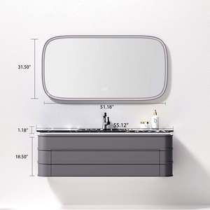 Luxurious Modern Style Single Sink <b>Bathroom</b> <b>Cabinet</b> Lacquer Finish Plywood Solid <b>Wood</b> Wall Mounted Vanity LED Mirror Villa - Product Image 3