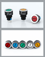 Luz indicadora de plástico LED redonda plana de 16 mm con símbolo de encendido, varios colores, 12 V, 24 V, 220 V, YJ-LA16W-D/Y