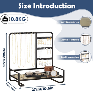 All-in-One Home Use Double Metal Jewelry <b>Storage</b> <b>Rack</b> with Iron Ring Tray Earring Hanger Necklace Bracelet Pendant Holder - Product Image 2