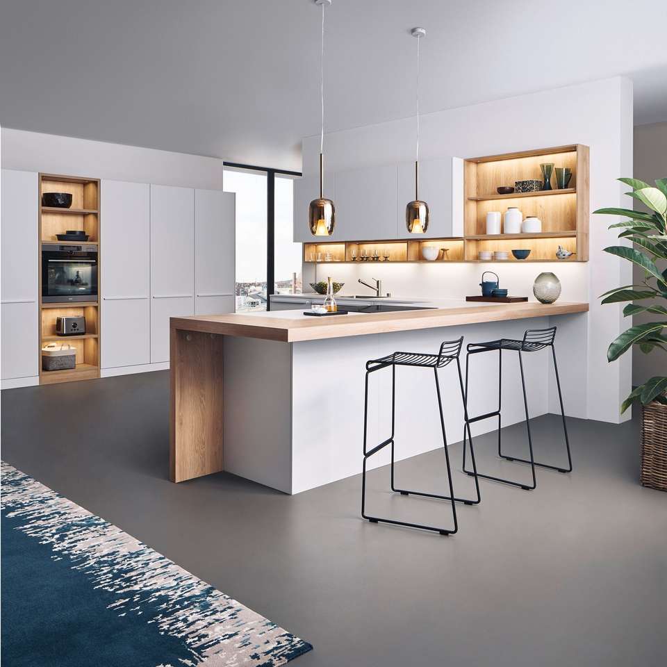 Kitchen Cabinet Set White Wall Units Oak Wood Open Shelf Columns with ...