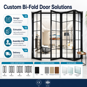 Pintu Lipat Kaca Tempered Berbingkai Aluminium, Geser 8 Panel, Privasi untuk Rumah, Taman, Balkon, Grosir Pabrik - Product Image 6