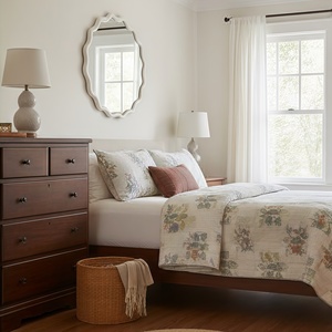 White 36 Inch Wavy <b>Round</b> Solid Wood Frame Decorative <b>Mirror</b> For Bedroom <b>Bathroom</b> Living Room Entryway - Product Image 4