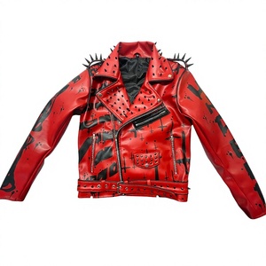 Chaqueta de Cuero Sintético Roja para Hombre, Estilo Punk Biker, con Tachuelas y Cierre de Cremallera, Estilo Gótico Rocker, para Otoño - Product Image 1