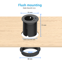 2.36 pouces industriel Intelligent Type rond caché prise de bureau électrique double Ports USB œillet d'alimentation chargeur rapide