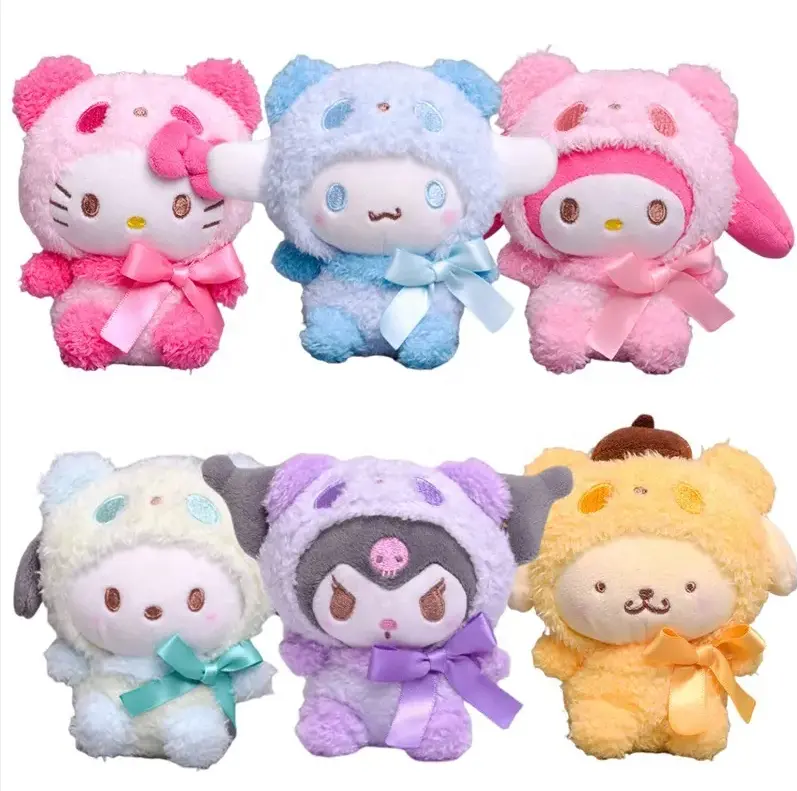 Sanrio 10cm Kuromi My Melody Cat PC Dog Chaveiro Anime Plush Figure Pingente Acessórios Animais Bonitos Brinquedos