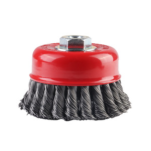 Spazzola a filo metallico a nodo ritorto da 100 mm con dado M14*2, spazzola in acciaio 65Mn da 0,5 mm per la rimozione di ruggine, incrostazioni e vecchi rivestimenti su metallo - Product Image 1