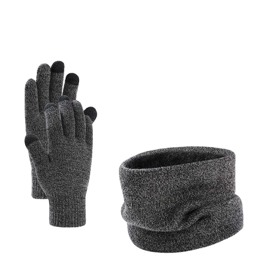 Men Women Warm Windproof Winter Beanie Set Thick Knit Beanie Hat Ring Scarf Gloves Kit