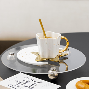 Juego de Taza y Plato de Café de Porcelana China Estilo Europeo con Asa Creativa Chapada en Oro, Forma de Estrella y Luna, Multicolor - Product Image 6
