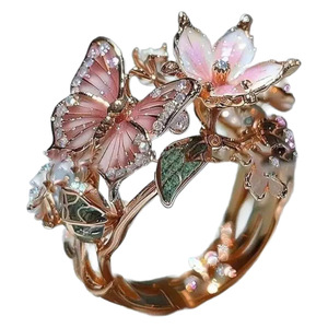 Anello Farfalla Colorato Aperto Moda, Anello Decorato con Fiori, Accessorio di Gioielleria di Alta Qualità per Donne - Product Image 4