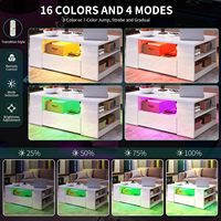 Table basse, salon, éclairage LED 16 couleurs, moderne, table d'appoint blanche avec étagère ouverte et 2 tiroirs extractibles