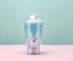 Leakproof 360ml Clear PC Kids Water Tumbler, Portable BPA Free Children Flip Top Straw Drinking <b>Cup</b> with Leakproof Splash Pr - Product Image 1