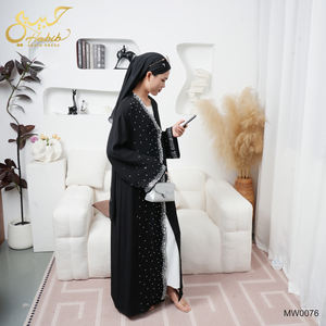2026 Habib EID Ramadan Luxueux Black Gulf Abaya Dubaï Vente en gros de luxe modeste Abaya ouverte arabe noire avec strass - Product Image 4
