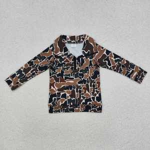 Polo à manches longues zippé pour garçons, imprimé camouflage, personnalisable, avec poches, vêtements décontractés pour enfants, pulls - Product Image 5