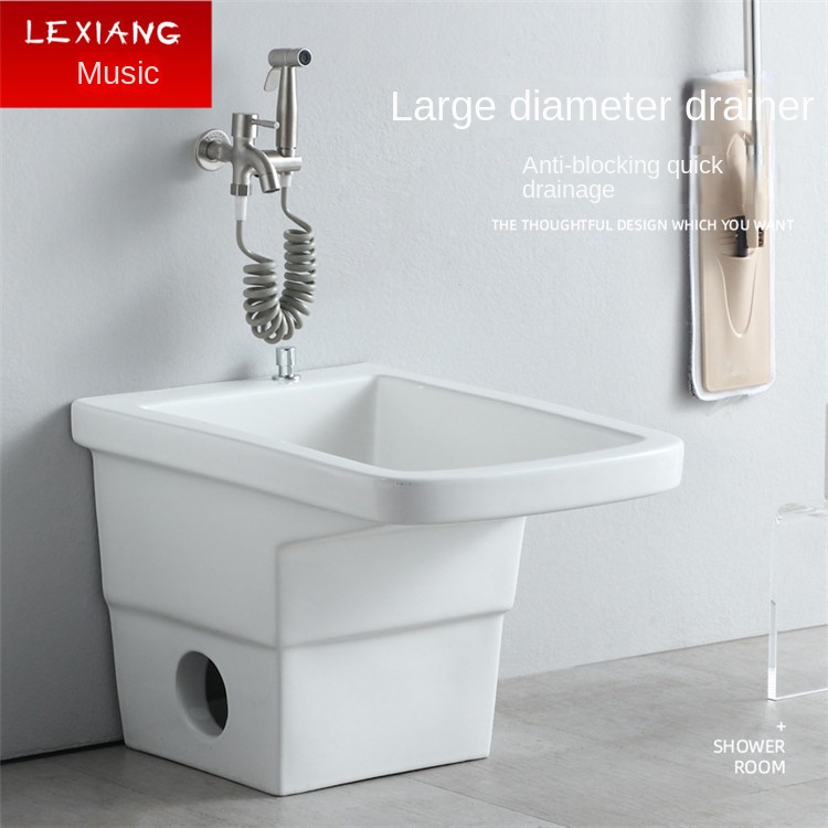 Large floor ceramic balcony mop sink mop sink with washboard wash tub control