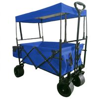 Chariot de poussette pliable à quatre roues en acier inoxydable pour extérieur avec toit, idéal pour enfants, courses et outils industriels (OEM)