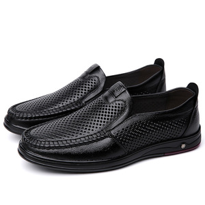Chaussures bateau pour hommes en cuir véritable, à enfiler, bout rond, respirantes, décontractées d'été, semelle extérieure en caoutchouc, semelle intermédiaire en EVA - Product Image 5
