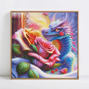 Borduurpakketten Dragon Dier Kruissteek Draden Rose Bloem Diy Cadeau Handwerk Handgemaakt Interieur Bedrukt Canvas