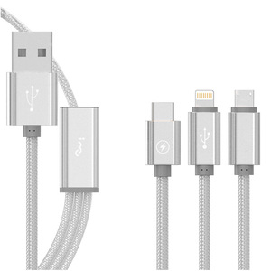 สายชาร์จข้อมูลแบบเร็ว 3-in-1 แบบถักไนลอน ชนิด Type-C USB สำหรับอุปกรณ์ Apple และ Android - Product Image 4