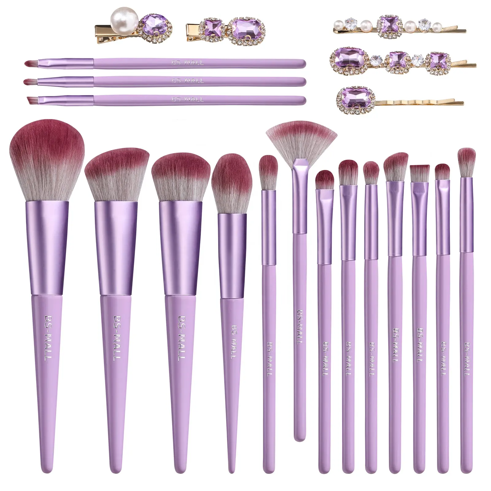BS-MALL Professional Makeup Tools Kits Private Label 16 Piece Quality Makeup Brush Crystal Rhinestone Hair Pin Kit
