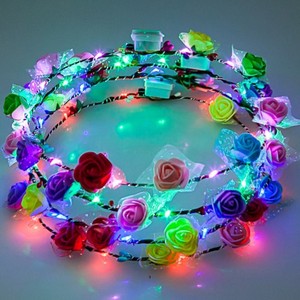 Đầy màu sắc đèn LED vòng hoa Headband Mười đèn vàng lụa Vòng hoa công chúa lông thỏ tai nhấp nháy trang trí bên - Product Image 4