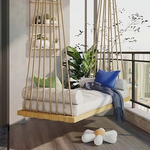 Balançoire d'extérieur nordique, panier suspendu d'extérieur, balcon, bois massif, balançoire simple ou double, chaise berçante d'intérieur, hamac, chaise en rotin - Product Image 3