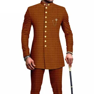 1507 Latest African American French style wholesale plus size men shirts with pants suit of Islamic ethnic men clothing