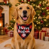 Bandana triangulaire pour chiens et chats, logo personnalisé, écologique, hiver, Noël, rouge, vert, à carreaux, polyester, décoration de fête pour animaux de compagnie, cadeau