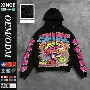 Sweat à capuche oversize pour homme en molleton épais 450 g/m², coupe boxy à épaules tombantes, avec impression graphique DTG personnalisée et strass - Product Image 1