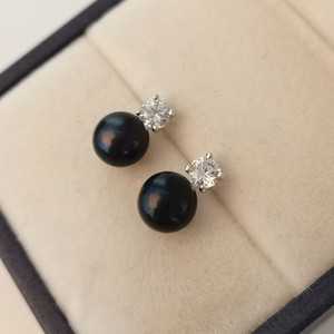 Boucles d'oreilles princesse simples et brillantes AAAA perle d'eau douce 925 pain rond avec gemme CZ transparente - Product Image 6