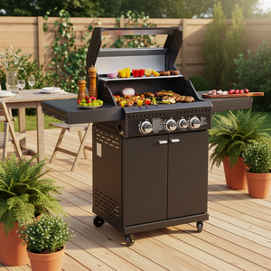 Barbecue a Gas <span class=keywords><strong>Americano</strong></span> da Esterno - 3 Bruciatori in Acciaio, Design Senza Fumo, Antiruggine, Accensione Elettronica per Ville Grandi - Product Image 1