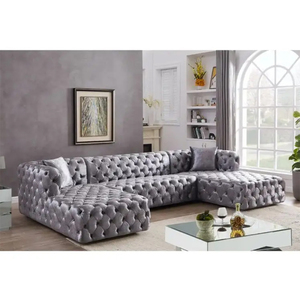 New Design Modern U-<strong>Shape</strong> Corner Sofa Set <strong>Luxury</strong> Velvet Fabric Chesterfield Tufted Sofa Vintage Sectional Modular <strong>Couch</strong> - Product Image 2