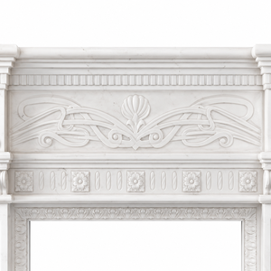 Chimenea tradicional de mármol con tallado ornamentado, de mármol blanco, para interiores, con estufa de leña para comedor. - Product Image 4