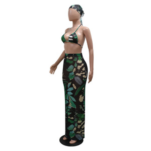 Bikini sexy de dos piezas con estampado elegante de nueva llegada con vestido Maxi conjunto de dos piezas de verano para mujer moda sehe - Product Image 4