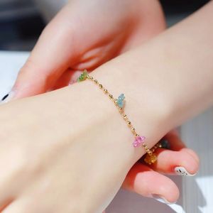 Xinfly 18K Pure Gold <b>Cute</b> Multicolor Tourmaline Kapok Handmade Flower Girl <b>Bracelet</b> - Product Image 5