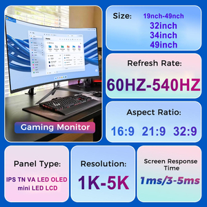Moniteur de jeu incurvé ultra-large pour fabricants B2B, écran haute fréquence de rafraîchissement pour PC, ordinateur de bureau, joueur, travail de bureau - Product Image 2