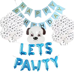 Perlengkapan Pesta Anjing Dekorasi Pesta Ulang Tahun Anjing Memungkinkan Pawty Paw Balon Banner Pet Topi Selamat Ulang Tahun Banner Foil Balon