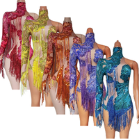 Combinaisons de scène sexy à manches uniques avec strass et franges pour femmes, danseuses de cheerleading, danse aérienne, justaucorps de spectacle, combinaisons de club
