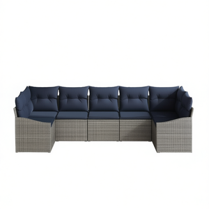 Conjunto de Sofá de Jardín de Ratán Sintético Gris con Cojines, 7 Piezas, Muebles de Exterior de Diseño Contemporáneo - Product Image 1