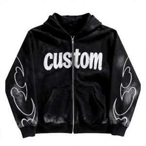 Sudadera con capucha y cremallera frontal personalizada para hombre, de forro polar negro, estilo casual urbano, corte regular, estilo invierno - Product Image 6