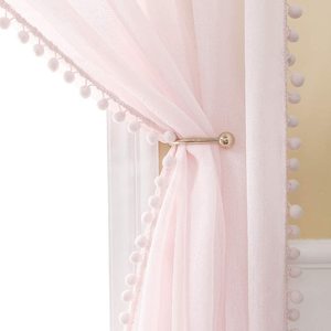 Fenêtre Rideaux Transparents avec <span class=keywords><strong>Pompon</strong></span> pour Chambre Salon Semi Transparent Enfants Voile Panneaux pour le Filtrage Léger L 54 x L 84 - Product Image 6