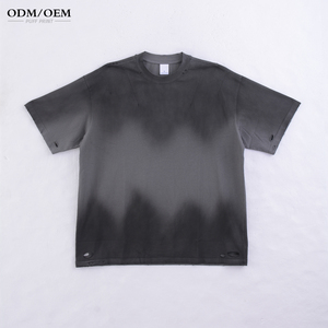 AR035 Plus Size Men's Oversize Acid Wash O-Neck Short Sleeve <b>Hip</b> Hop T-Shirt 100% Cotton Heavyweight Knitted Eco-Friendly - Product Image 5