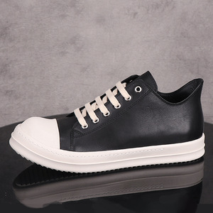 Men's Shoes Genuine <b>Leather</b> Jumbolace Thin Shoelaces Women's Low <b>Sneakers</b> Fashion Black Solid Lace-up Men's Casual Shoes - Product Image 6