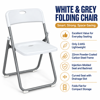 Chaise pliante en plastique blanc avec structure en acier thermolaqué argenté, chaise pliante portable pour la maison, la salle à manger, le patio, les mariages, les événements, les banquets