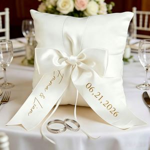 Coussin porte-alliances en satin moderne et élégant personnalisé pour mariage, cadeau de fiançailles personnalisé pour les jeunes mariés - Product Image 2