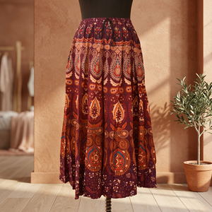 Indian Women's Bohemian Style Mandala Digital Print Cotton <b>Skirt</b> Summer Ethnic Formal Wrap <b>Plus</b> <b>Size</b> Beading Natural Waist - Product Image 3